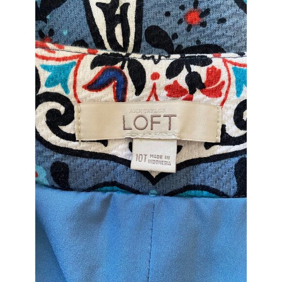 Loft Womens Blue Floral‎ Skirt 10Tall midi pull on cotton zipper pencil straight - Picture 4 of 6
